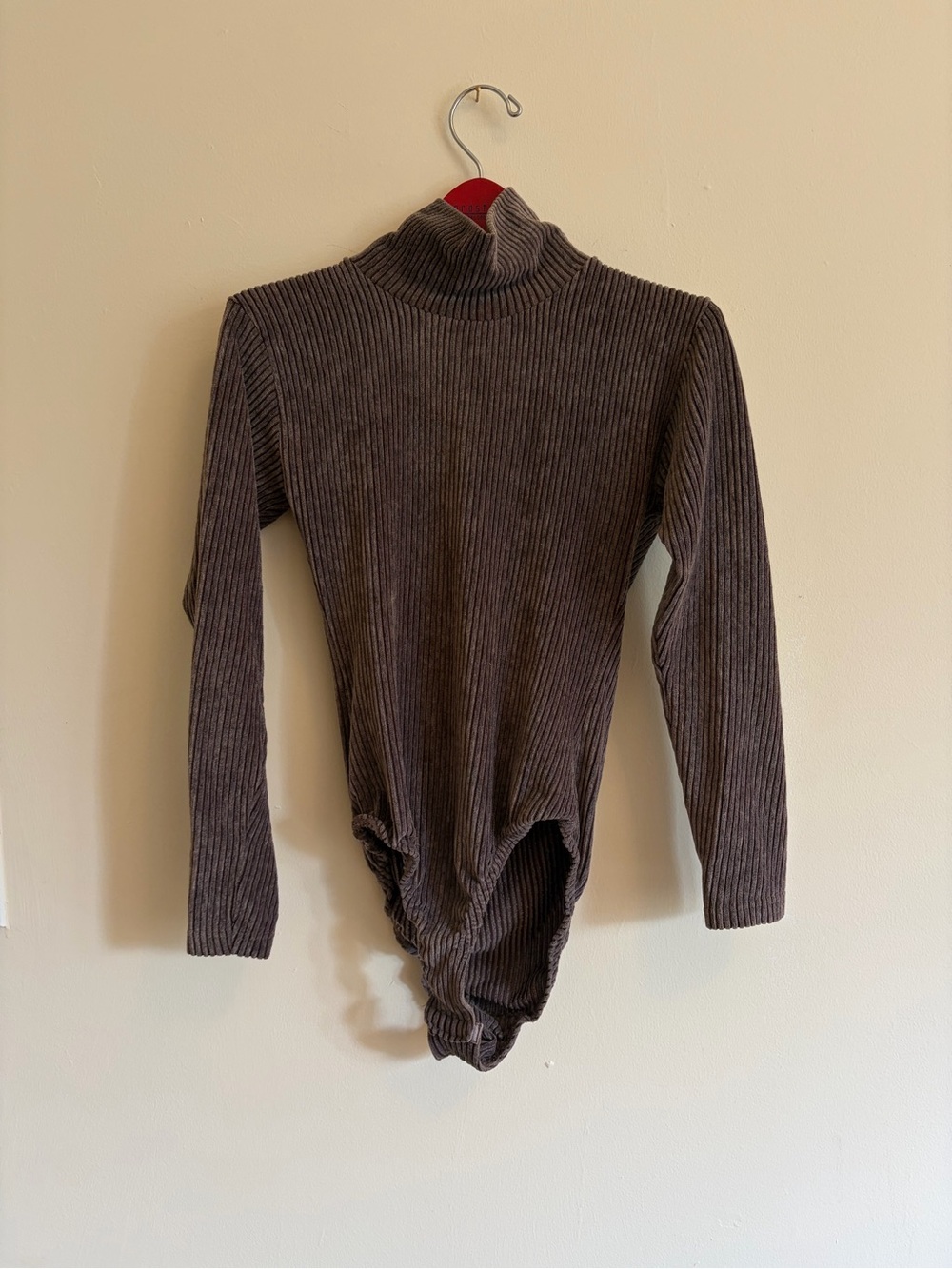 Vintage Ribbed Turtleneck Bodysuit Sweater Brown Ann Christine